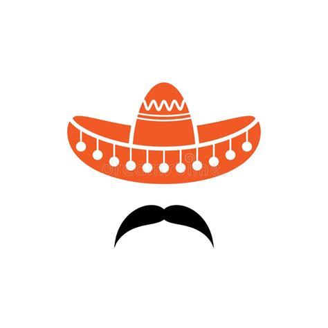 Sombrero Mexican Hat With Mustache Black Icon Flat Logo Isolated On