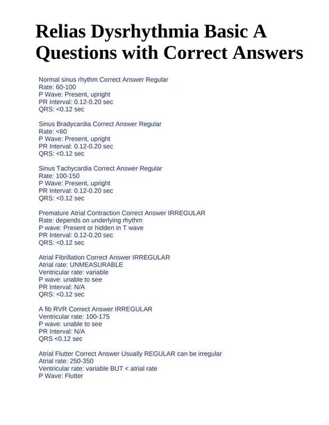 Solution Relias Dysrhythmia Basic A Questions With Correct Answers