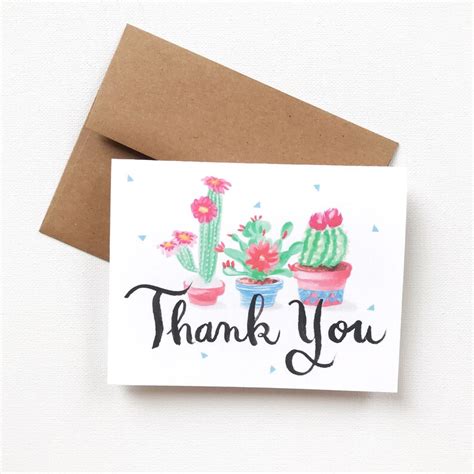 Cactus Thank You Cards Set Of 8 Watercolor Cactus Plants Etsy