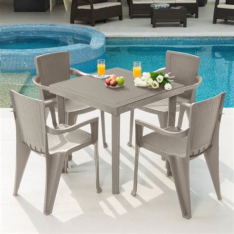 Mq Infinity 5 Piece Plastic Resin Outdoor Dinning Set In Taupe Set