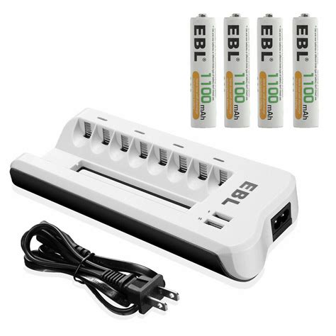 EBL Lot AA AAA 800 1100 2300 2800mAh Ni MH Batteries 8 Slot Dual USB