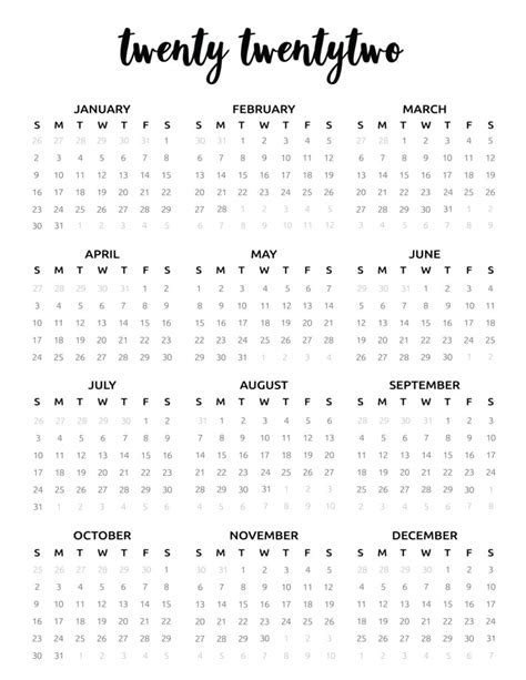 2022 calendar printable free template - World of Printables