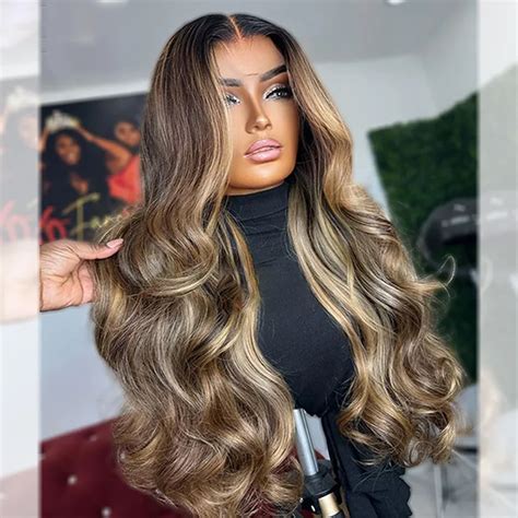 Loira Balayage Destaque Peruca De Onda Do Corpo Hd Lace Frontal Peruca