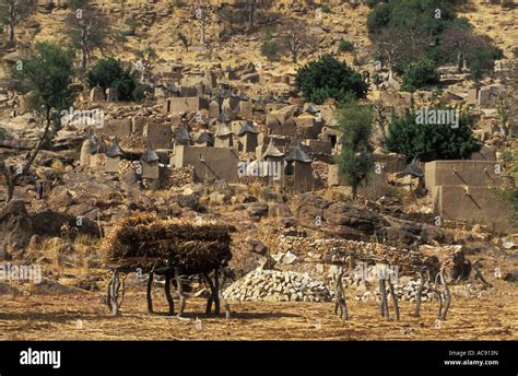 Scenic view of Dogon village near Bandiagara escarpment, Dogon country ...