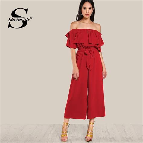 Sheinside Flounce Off Shoulder Self Tie Culotte Jumpsuit Summer Half