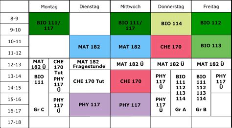 UZH Studium Biologie Stundenpläne