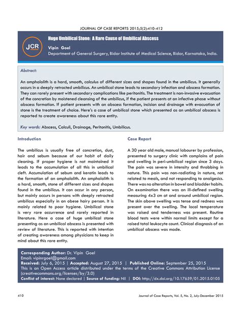 (PDF) Huge Umbilical Stone: A Rare Cause of Umbilical Abscess