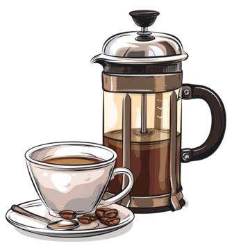 French Press Coffee Set Cartoon French Press Coffee Png Transparent