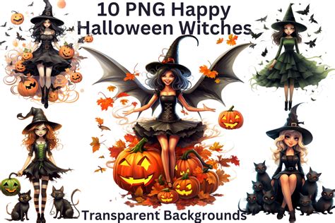 10 Png Happy Halloween Witches Clipart Graphic By Imagination Station