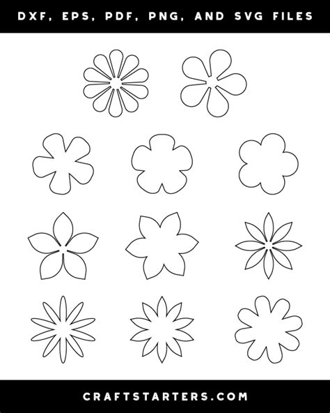 Simple Flower Outline Patterns: DFX, EPS, PDF, PNG, and SVG Cut Files