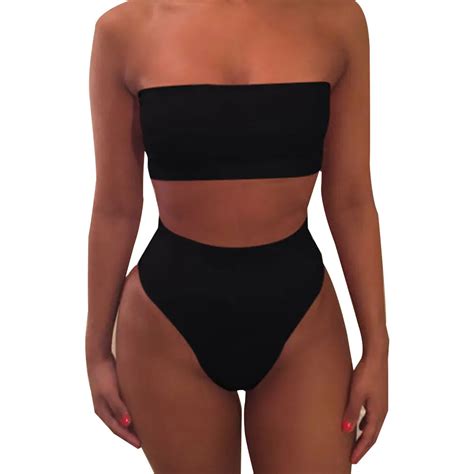 Sexy Women Bikini Set Off Shoulder Solid Bandage Push Up Padded