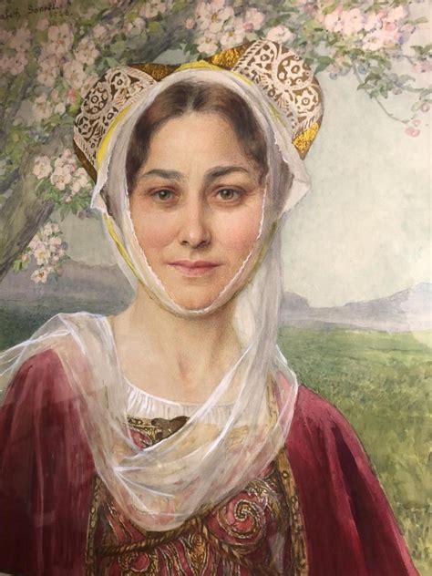 Proantic Elisabeth SONREL grande aquarelle Préraphaélite Jeune femm