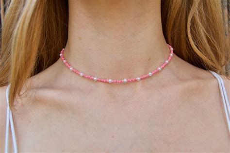 Cute Seed Bead Choker Necklace With Pearls Etsy