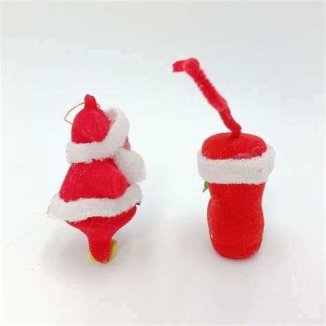 Vintage Flocked Santa Claus And Boot Stocking Ornament Christmas Wreath Decoration Ebay