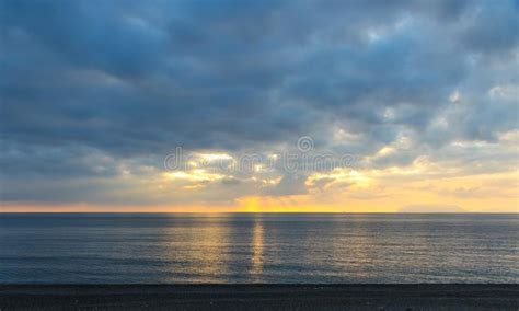 Sunset Over Tyrrhenian Sea In Milazzo Town Sicily Italy Stock Image