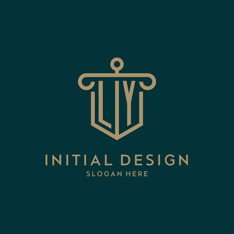 LY Monogram Initial Logo Design With Shield And Pillar Shape Style