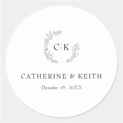 Elegant Monogram Wedding Classic Round Sticker Zazzle