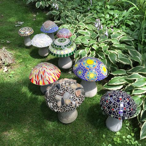 Concrete Mosaic Mushrooms Garden Art Crafts Mosaic Garden Art