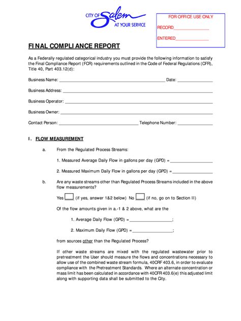 Fillable Online Cityofsalem Final Compliance Reportpdf City Of Salem