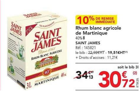 Promo Rhum Blanc Agricole Aoc De La Martinique Saint James Chez E