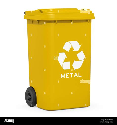 Yellow recycling trash can for metallic rubbish, 3D rendering isolated ...