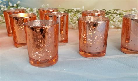 12 Per Rose Gold Mercury Glass Votive Candle Holders Wedding