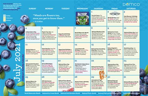 Childrens Programming Activity Calendar July 2021