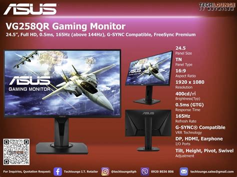 Asus Vg258qr Gaming Monitor 245” Full Hd 05ms 165hz Above 144hz