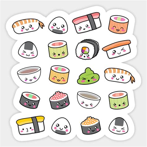 Happy kawaii sushi pattern - Sushi - Sticker | TeePublic