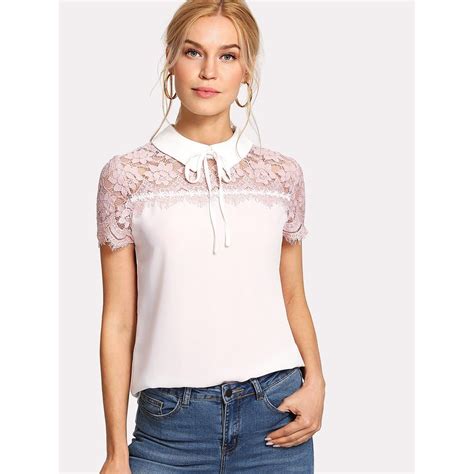 Tie Neck Lace Yoke Top White Pretty Blouses Yoke Top Clothes