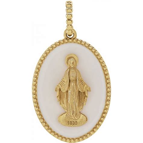 Catholic Jewelry 14kt Gold Enameled Miraculous Pendant Leaflet Missal