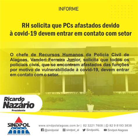 Sindpol Alagoas RH solicita que PCs afastados devido à covid 19 devem