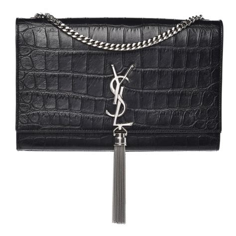 Saint Laurent Calfskin Crocodile Embossed Medium Classic Monogram Kate