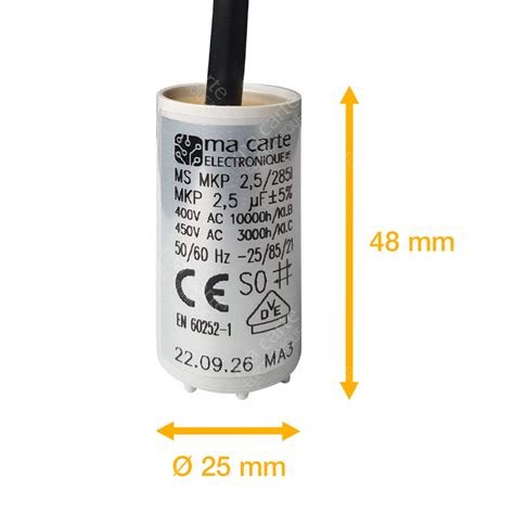 Condensateur 2 5uF µF démarrage permanent pour moteur avec gaine