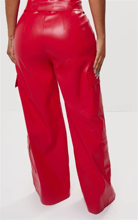 Shape Red Faux Leather Straight Leg Cargo Pants Shape