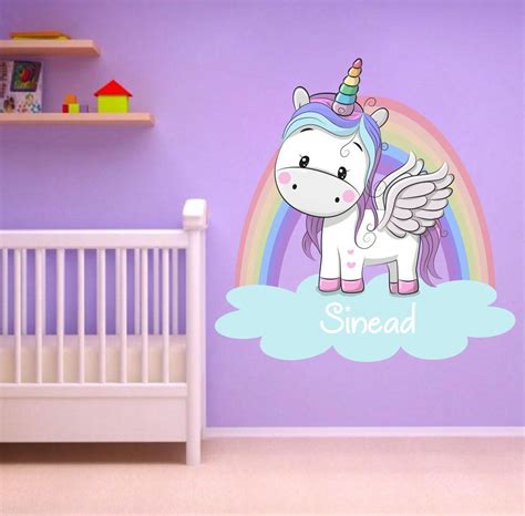 Personalised Unicorn Rainbow Wall Sticker Fantasy Decal Girls Bedroom