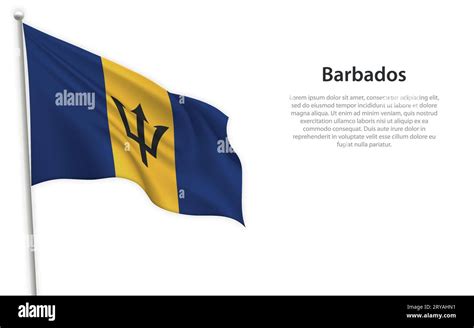 Waving Flag Of Barbados On White Background Template For Independence