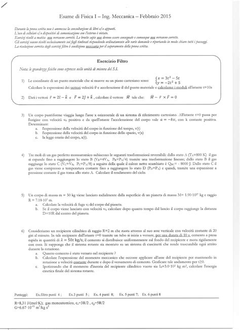 Prova D Esame Svolta B Fisica Febbraio 2015 Esame Di Fisica I