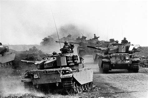 Israeli centurions moving through the Golan Heights during the Yom ...