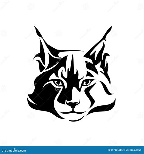 Maine Coon Cat Black And White Vector Head Outline Stock Vector