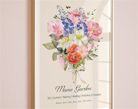 Personalised Birth Month Flower Art Print Etsy