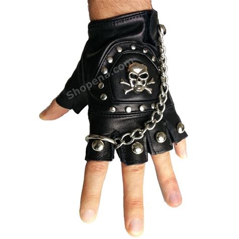 Fingerless Skull Gloves And Chain Biker Gloves Gloves