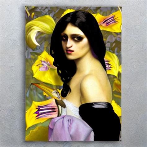 Beautiful Black Haired Woman Purple Eyes Madonna Go Openart