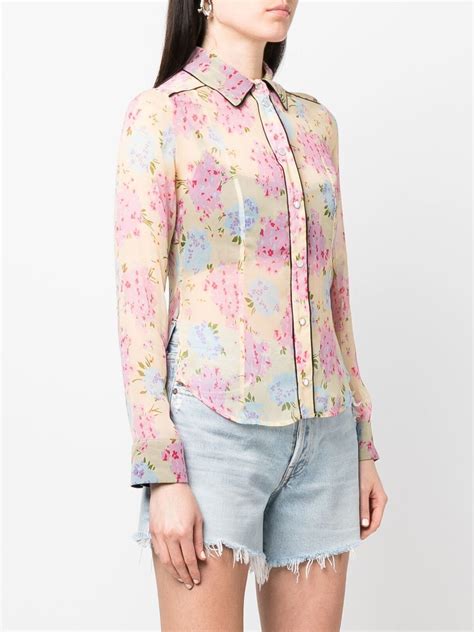 Diesel Floral Print Semi Sheer Shirt Pink Farfetch