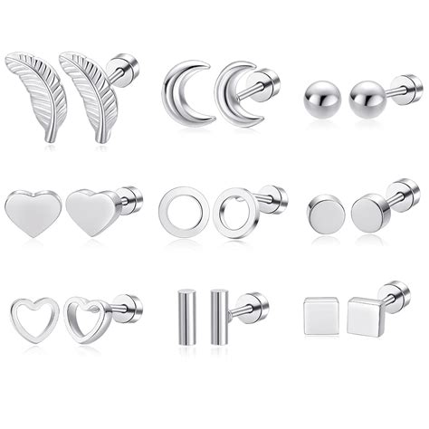 Titanium Screw Back Earrings Multi Pack Hypoallergenic Studs For