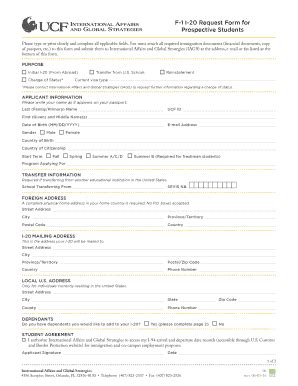 Fillable Online International Ucf F I Request Form For Prospective