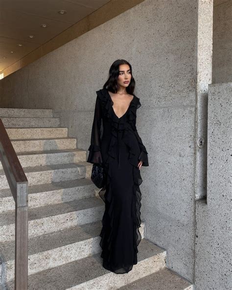 Buy Black Ruffle Long Sleeve Maxi Dress For Only At Heiress