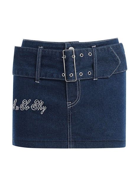 Emmiol Free Shipping 2024 Buckle Belted Denim Cargo Mini Skirt Blue M