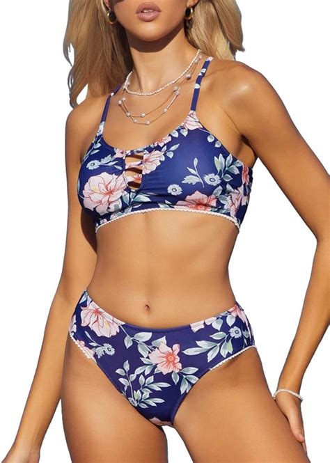 Women S Floral Print Bikini Sets Cutout Cross Back Two Piece Wf Shopping