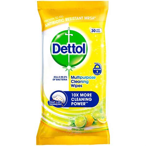 Dettol Anti Bacterial Multi Purpose Wipes Citrus 30pk Wilko